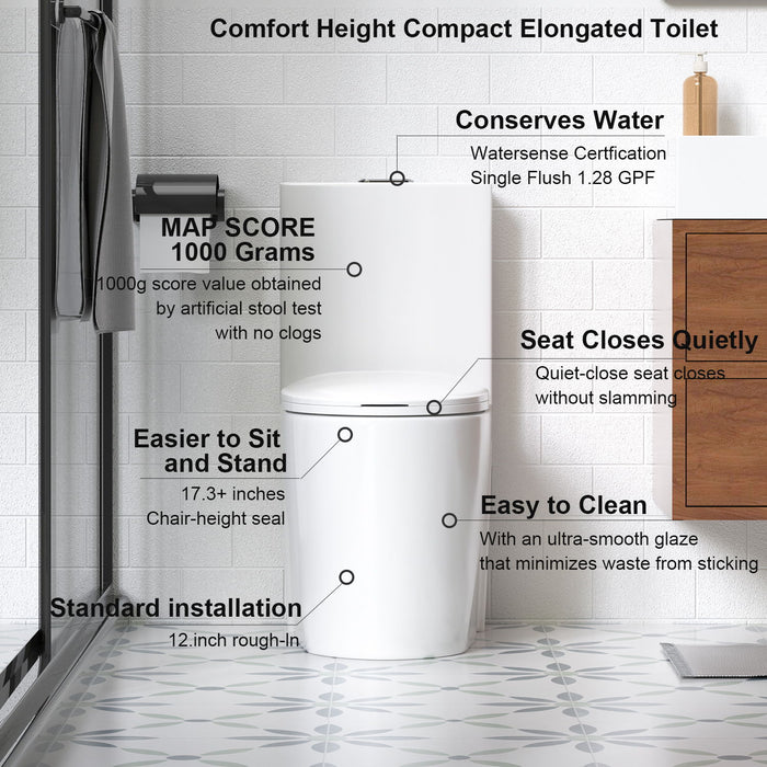 Glossy Tornado Flush 1 Piece Toilet With Dual Flush, Soft Close Seat - Gloss White