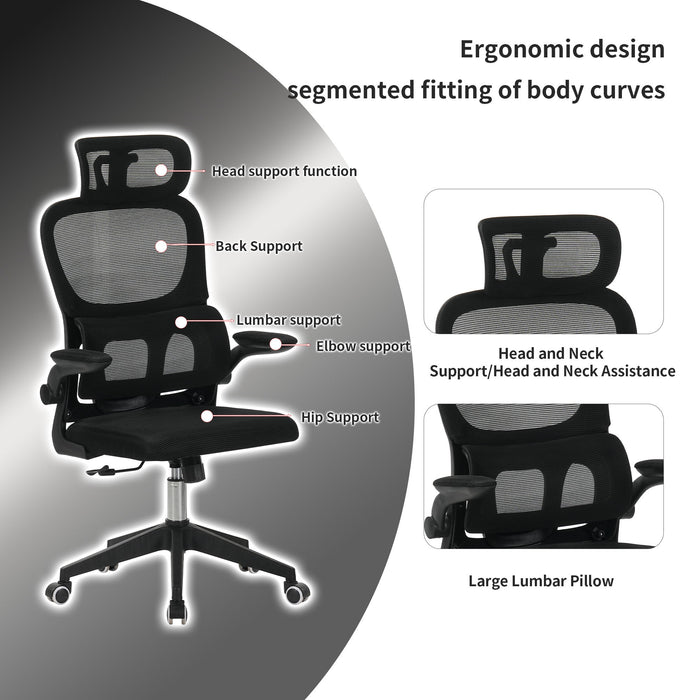 High Back Ergonomic Swivel Rolling Office Chair With Tilt Function, 3D Headrest, Lumbar Support - Black