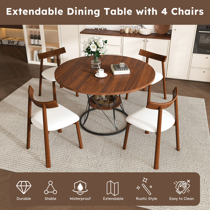 Round Extendable Dining Table Set With Chairs