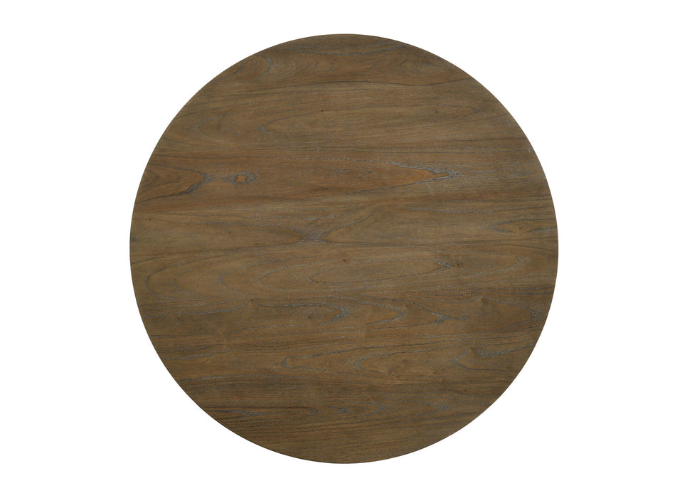 Havanna - 5 Piece Wide Round Dining Table With Off White Chairs (Set of 5) - Vintage Walnut