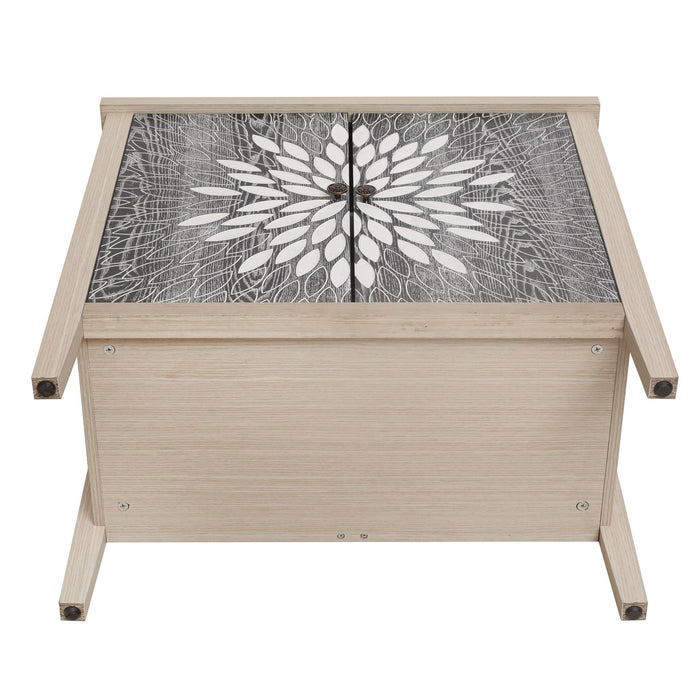 2 Door Carved Storage Cabinet With Adjustable Shelf, Accent Furniture