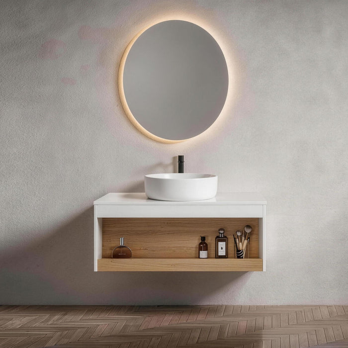 Floating Bathroom Vanity With Glossy Round Vessel Sink