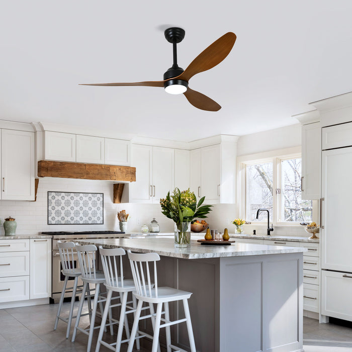 Ceiling Fan With Lights Quiet DC Motor 3 Blade Ceiling Fans 6 Speed Levels, Reversible Ceiling Fan - Matte Black / Wood