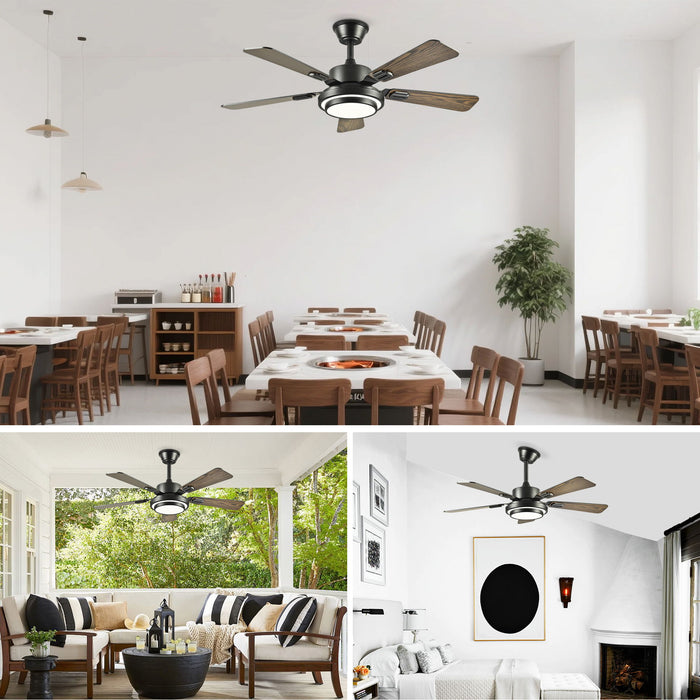 5 Blades Ceiling Fan With LED Light 3000 - 6500K Dimmable, 6 Speed Levels, Reversible Ceiling Fan - Matte Black