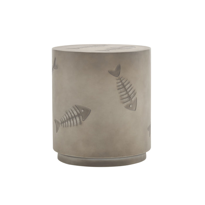 Rustic Magnesium Oxide Side Table With Fish Pattern Design - Gray