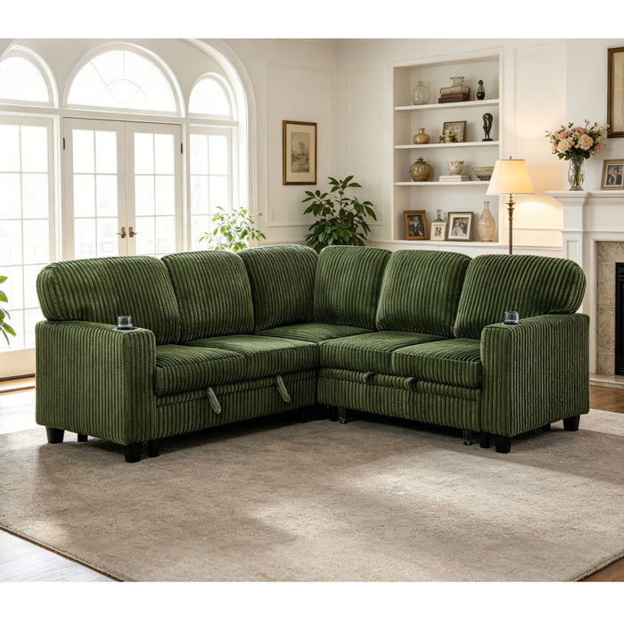 L-Shaped Sofa With Pull Out Sofa Bed With USB