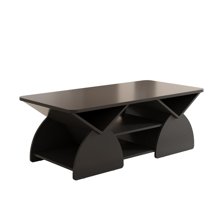 Geometric Engineered Coffee Table With Rounded Corners With Open Shelves