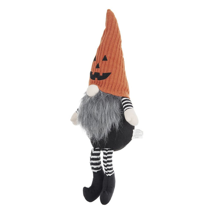 Sitting Gnome With Knit Hat, For Halloween Decor - Black / Orange / White