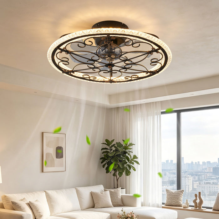 Caged Ceiling Fan With Remote Controlled LED Light - Matte Black