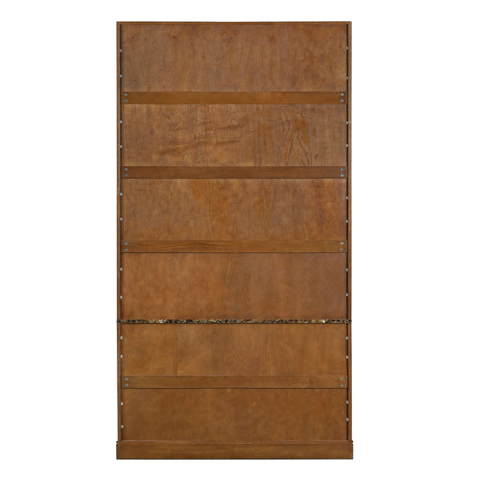 Tall Bookcase Storage Cabinet With 3 Open Shelves & Fluted Double Doors