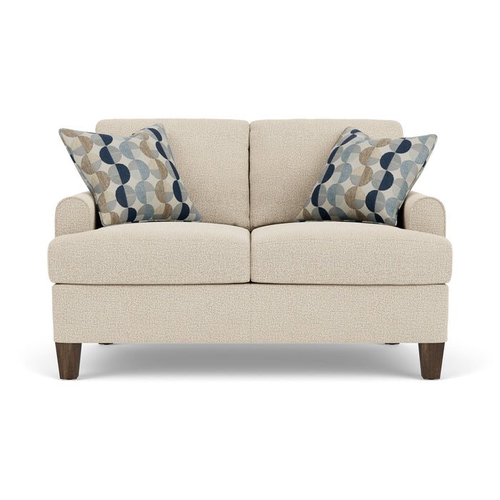 Moxy - Fabric Loveseat, T-Shaped Seat Cushion, Rounded Mailbox Arms