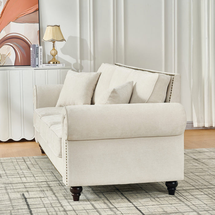 Modern 3 And 2 Seater Sofa With Rolled Arms, Tufted Upholstered Couch