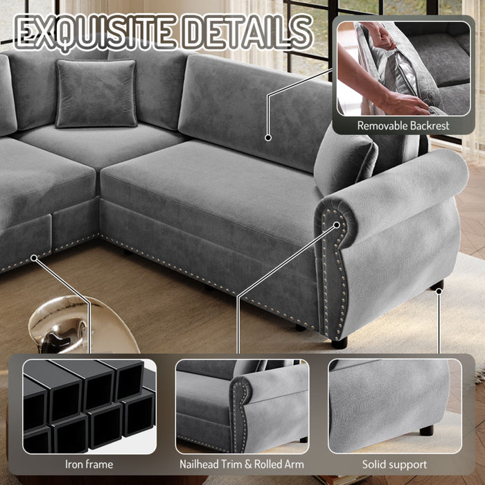 L-Shaped Sofa Couch With Pull-Out Bed
