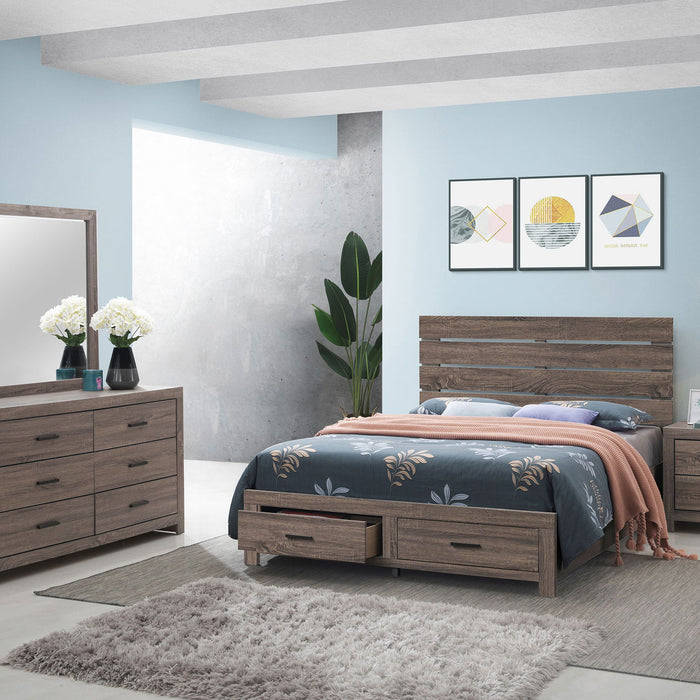 Sher - 4 Piece Queen Bedroom Set With Platform Bed, Nightstand, Dresser & Mirror - Oak