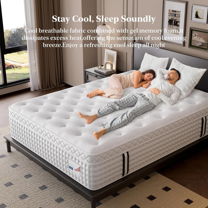 14" Hybrid Mattress, Memory Foam & Pocket Spring Bed, Medium Firm Comfort, Spine Support, Quiet & Breathable - White - King