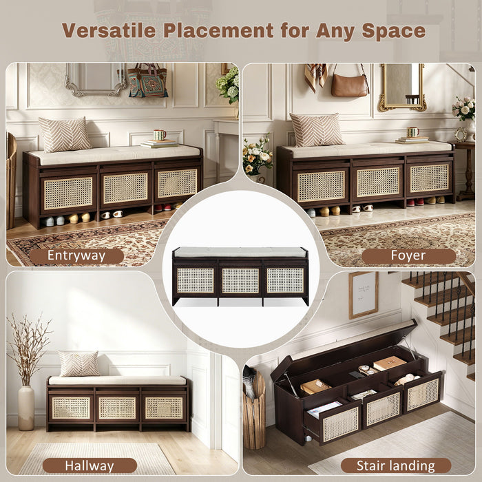Entryway Shoe Bench With Drawers & Button Tufted Cushion
