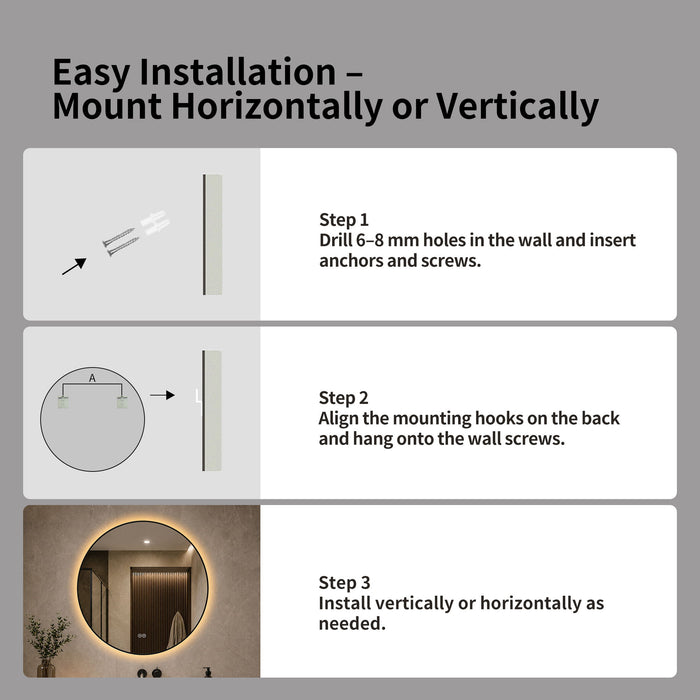 Round Framed Dimmable ED Bathroom Mirror With Anti Fog