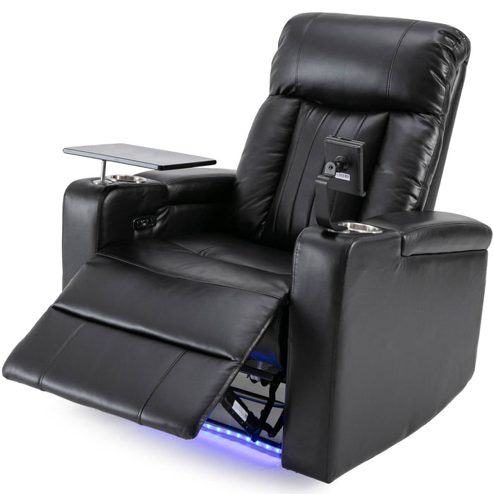 Premium Power Recliner & Storage Arms, Cupholders, Swivel Tray Table And Cell Phone Stand - Black