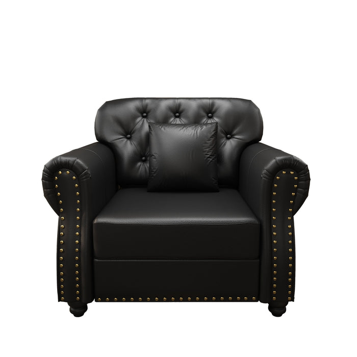 Sofa With Nailhead Trim And Rolled Armrests, Includes 1 Pillow - Black