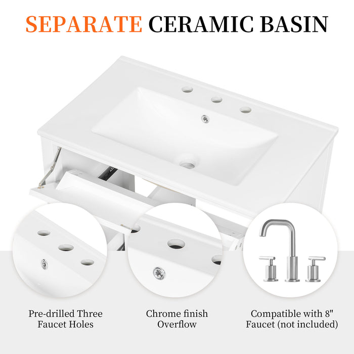 Bathroom Vanity With Sink, 3 Drawers & Cabinet With Adjustable Shelves