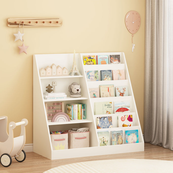 Bookshelf And Toy Storage Organizer, 4 Tier Bookcase With Display Stand For Playroom