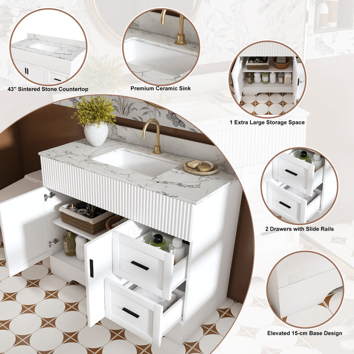 Bathroom Vanity Set, Fluted Cabinet, Soft Close Doors & Drawers, Sink Included - White