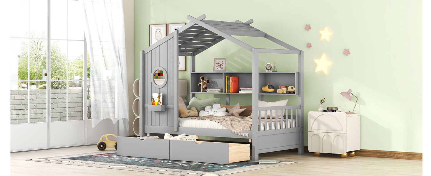 Modern Design House Bed With Storage Shelf