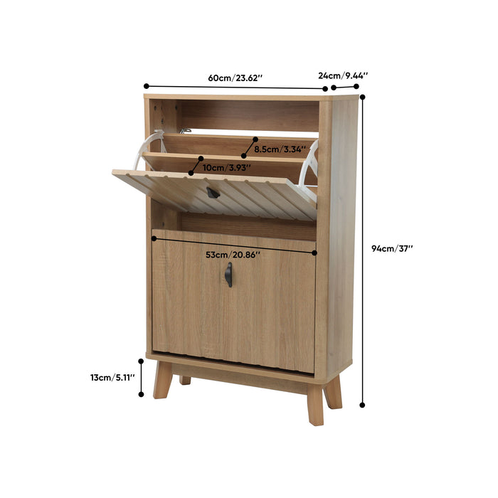 Entryway Shoe Cabinet With Flip Down Storage, Ultra Thin Freestanding Design For Home Use - Oak