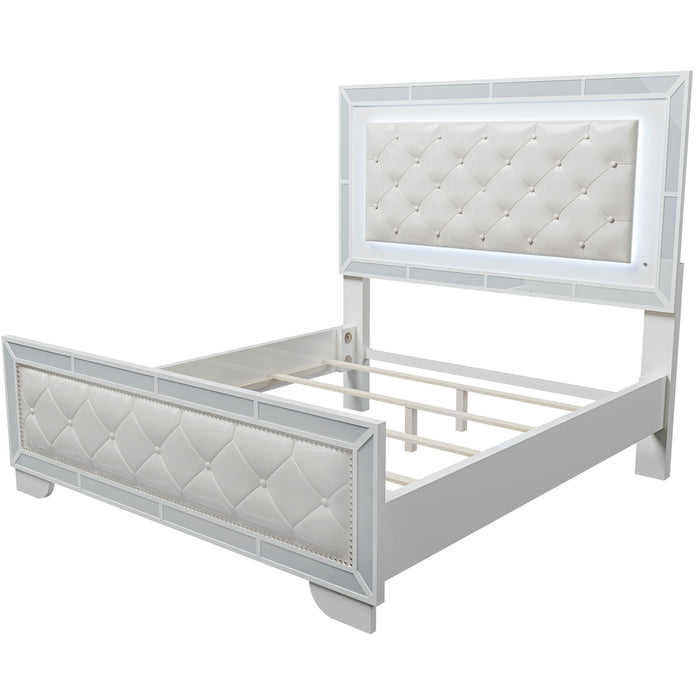 3 Piece Bedroom Set, Bed With LED Lights And 2 Nightstands