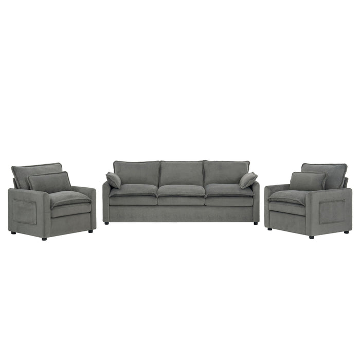 Modern Sofa Set With Double Layer Cushion And Side Storage Pockets