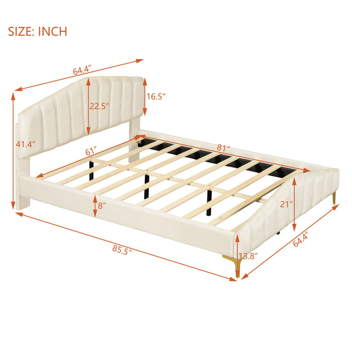Platform Bed With Thick, Stylish Stripe Decorated Bedboard And Elegant Leg