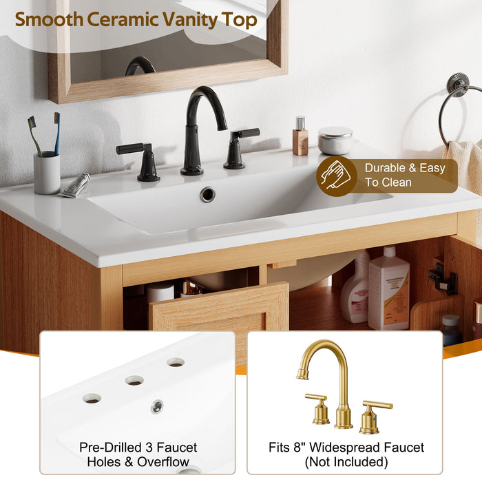 Modern Bathroom Vanity With Sink, Soft Close Drawers & Door, Storage Rack