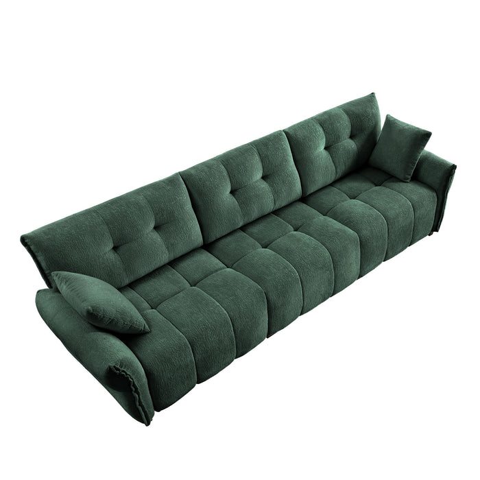 Elegant 3 Seater Sofa Set & Pillows Frame, High Rebound Cushions - Textured Green