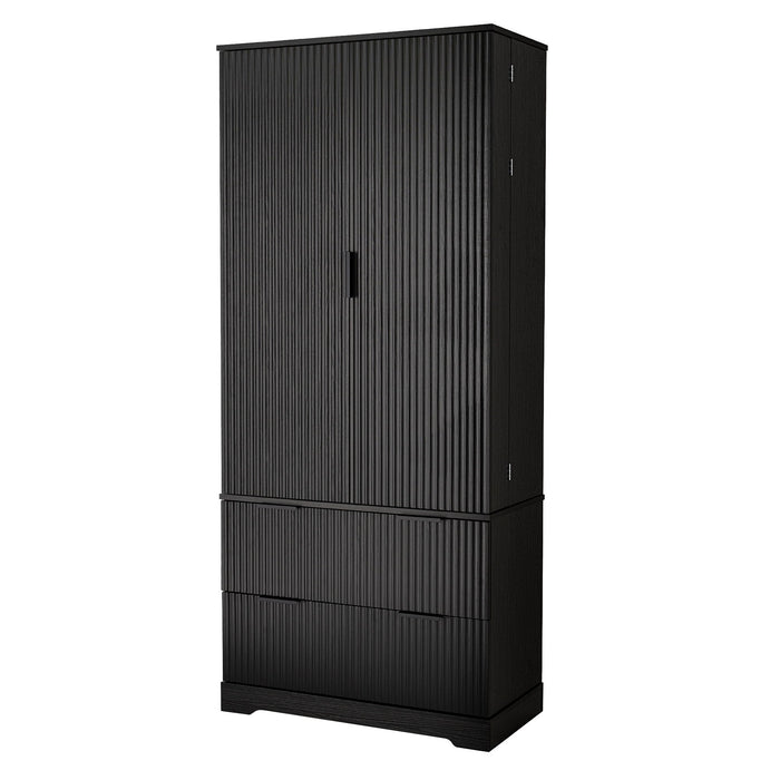 Fluted Kitchen Pantry Cabinet With 2 Large Drawers & 8 Door Spice Rack