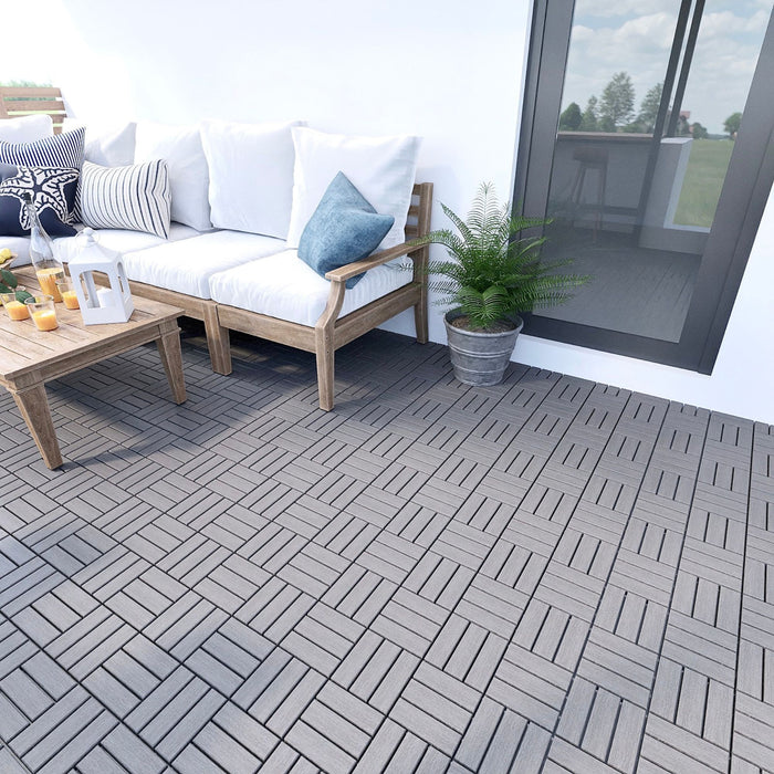 Acacia Wood Interlocking Deck Tiles Checker Pattern For Outdoor Flooring