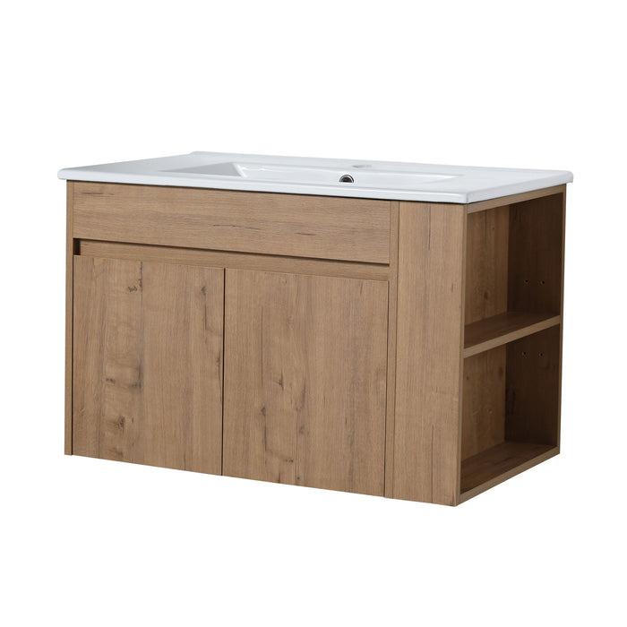 Wall Mounted Bathroom Vanity With Basin And Adjustable Open Shelf