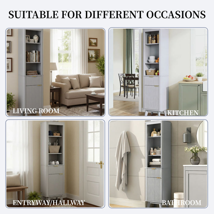 Tall Bathroom Storage Cabinet With Adjustable Shelves And 1 Drawer & Door