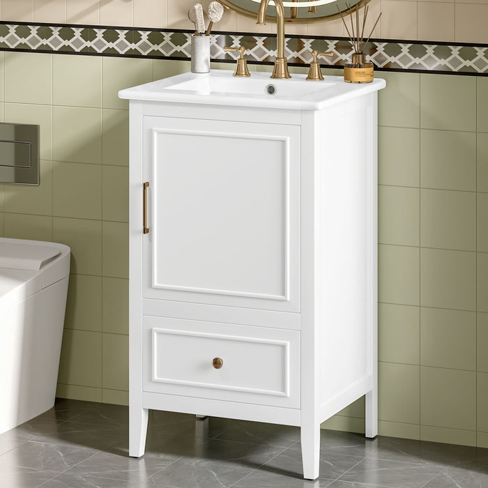 Bathroom Vanity With Sink, Adjustable Feet, 1 Drawer And Door Shelf Storage - White
