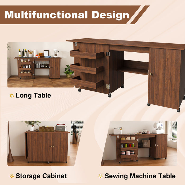 Foldable Sewing Table With Locking Casters