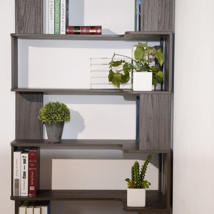 Freestanding Corner Bookshelf For Living Room - Dark Brown