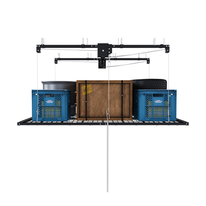 Overhead Garage Storage Rack For High Ceilings & Safety Lock - Black