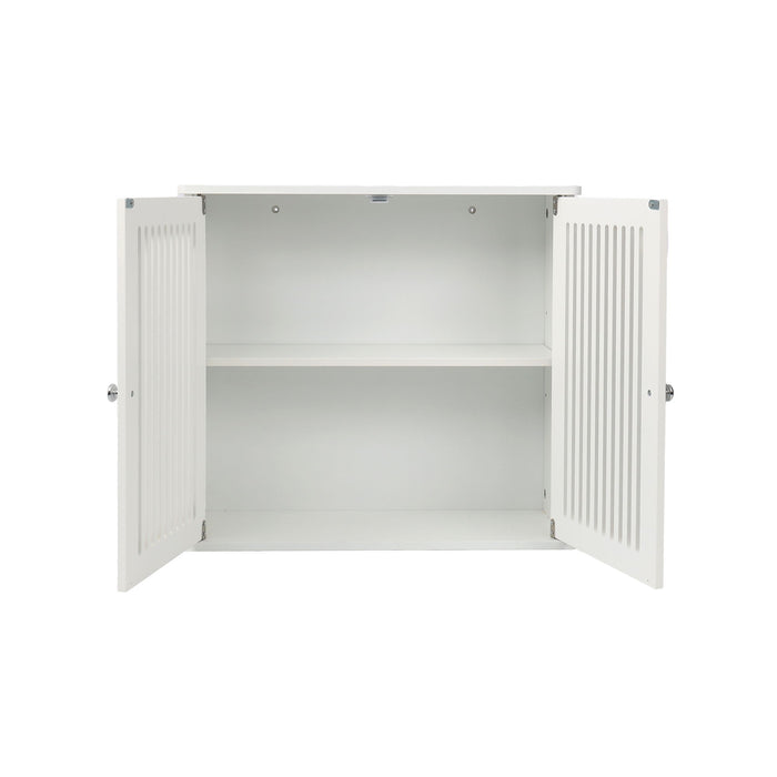 Louvered Double Door Wall Mounted Bathroom Cabinet - White