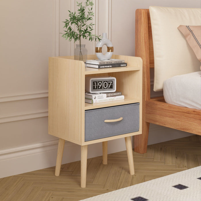 Nightstand With Collapsible Drawer, 2 Tier Storage End Table For Bedroom