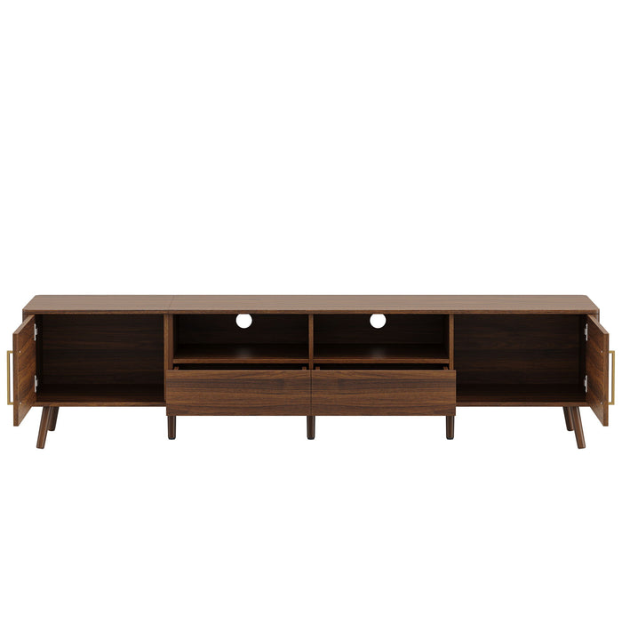 78" TV Stand For 85" TVs With Soft Close Doors, Open Shelf - Walnut