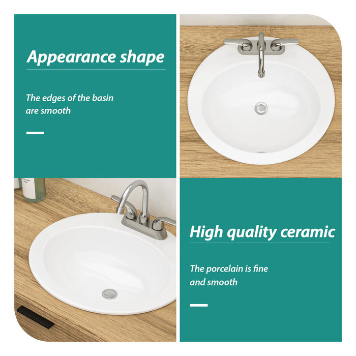 20 X 18" Modern Ceramic Oval Undermount Bathroom Sink With 3 Faucet Holes - White