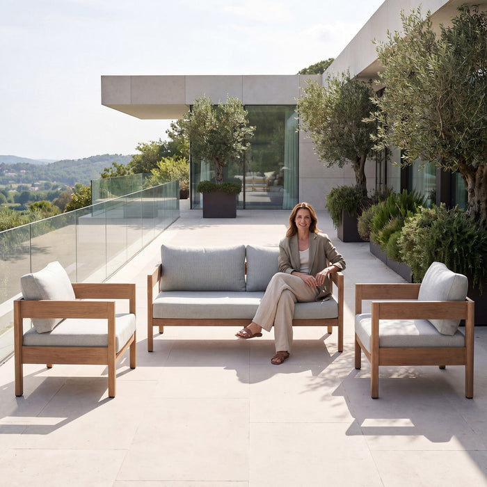 Outdoor Sofa Set Of 3 With Weather Resistant Cushions (Coffee Table Not Included) - Oak