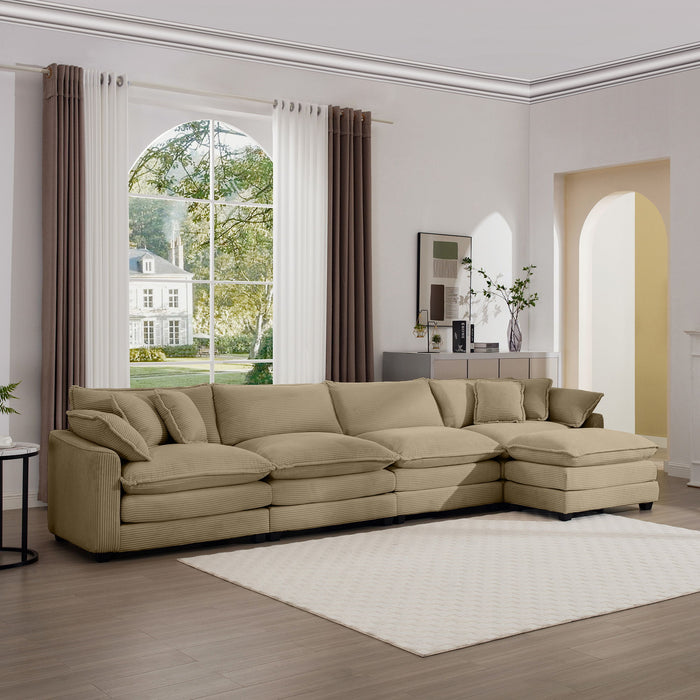 Oversized Modular Cushion Sofa With Ottoman, Low Back, Deep Seating Sofa Set