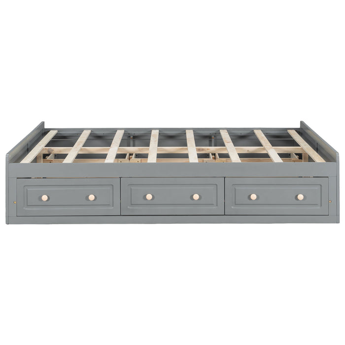 Queen Size Platform Bed Frame With 6 Drawers - Gray