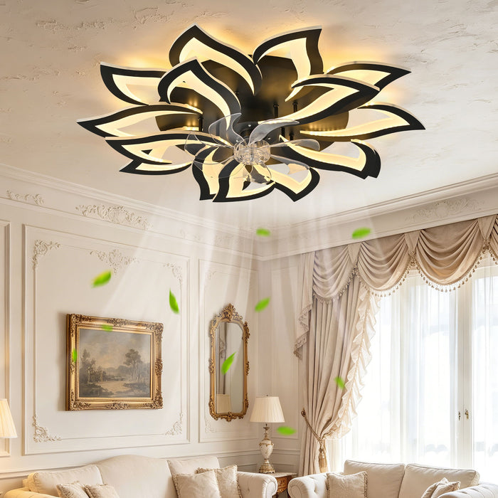 Ceiling Fan With Remote Control And Lights, 6 Speeds, 3 Color Temperatures, Low Profile Flush Mount