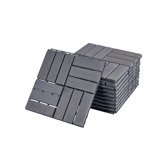 Acacia Wood Interlocking Deck Tiles Checker Pattern For Outdoor Flooring